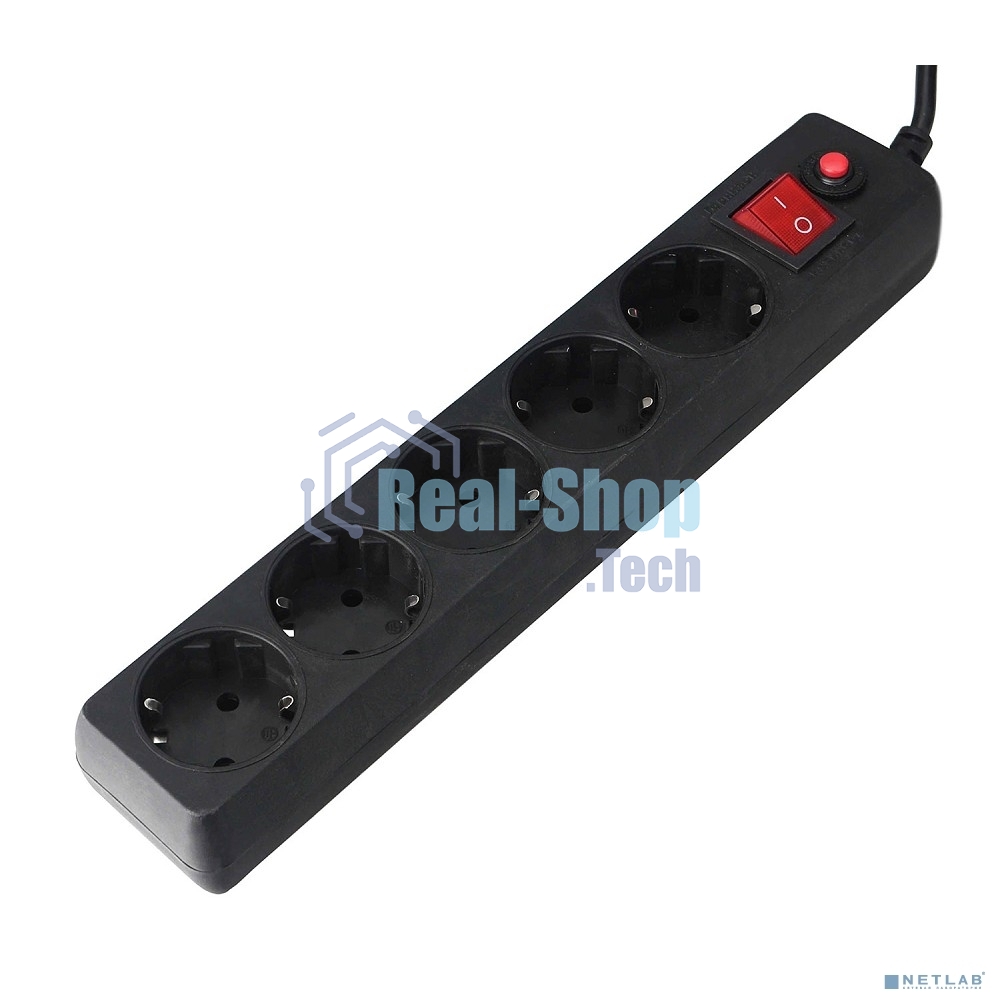 Сетевой фильтр Гарнизон EHLB-1, 5 р, 10А 1.8 м черный