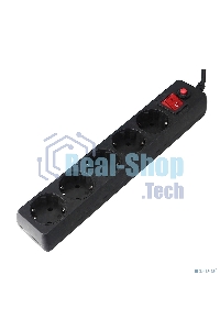 Сетевой фильтр Гарнизон EHLB-1, 5 р, 10А 1.8 м черный