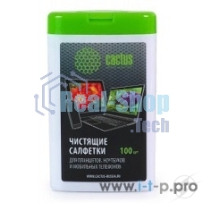 Салфетки Cactus CS-T1005 Туба с чистящими салфетками для планшетов, ноутбуков и моб.телефонов,100 шт