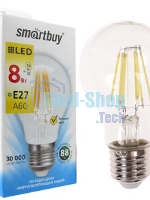 Лампа светодиодная Filament Smartbuy-A60-8W/3000/E27