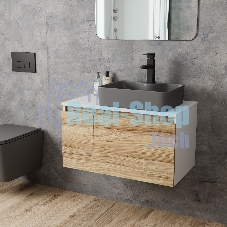 Комплект: тумба Bau Dream Blackwood 80, раковина BAU Cerama 48х37, темно-серая, смеситель Hotel Black, черный матовый