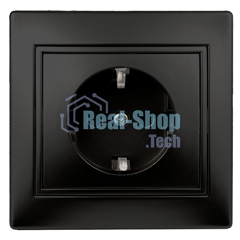 Розетка Intro Plano 1-206-05 с заземлением 2P+E Schuko со шторками, 16А-250В, IP20, СУ, антрацит | Б0053928 | Intro