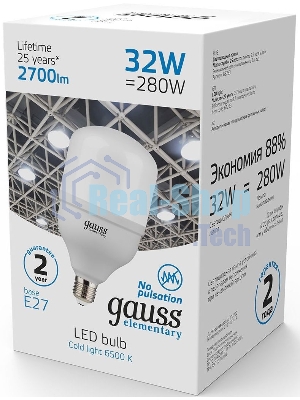 Лампа cветодиодная Gauss Elementary T100 32W 2700lm 6500K E27 LED