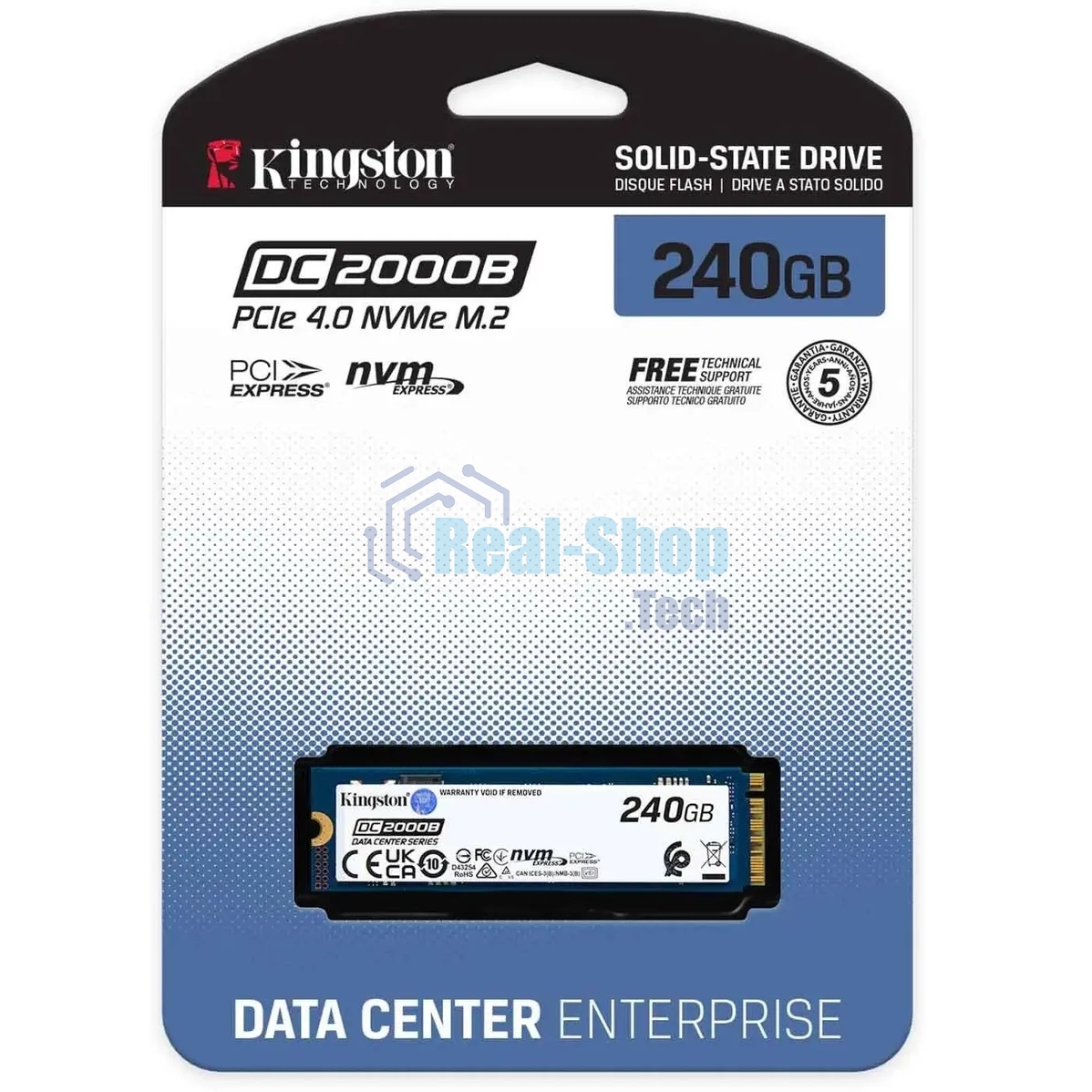Накопитель SSD Kingston DC2000B, 240Gb, PCIe 4.0 x4, M.2 2280, R/W 4500/400
