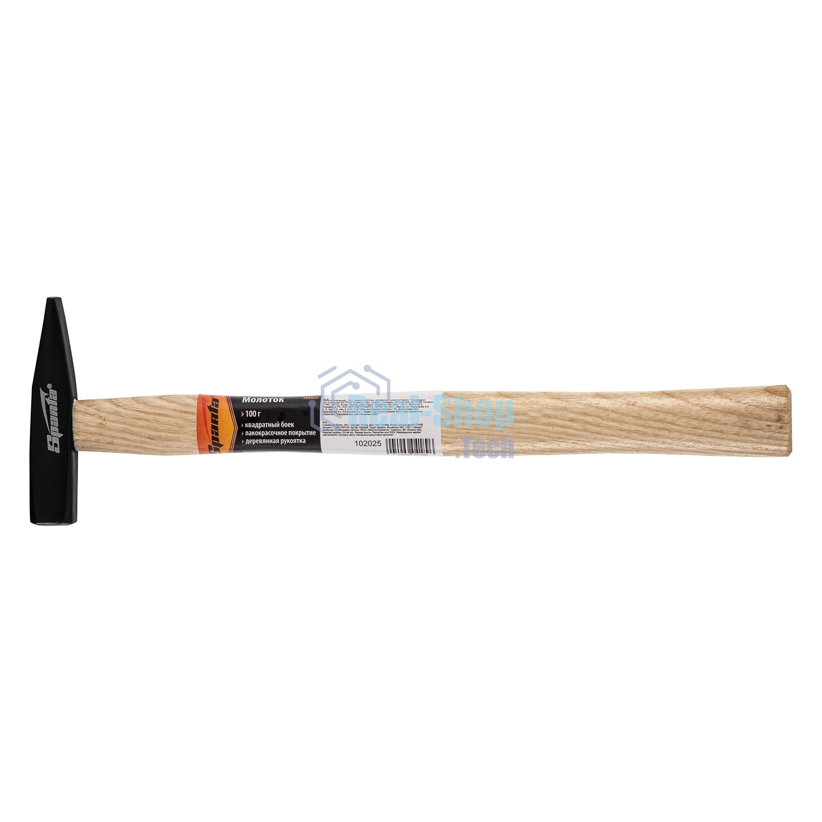 Молоток Sparta слесарный, 100 г, квадратный боек, деревянная рукоятка