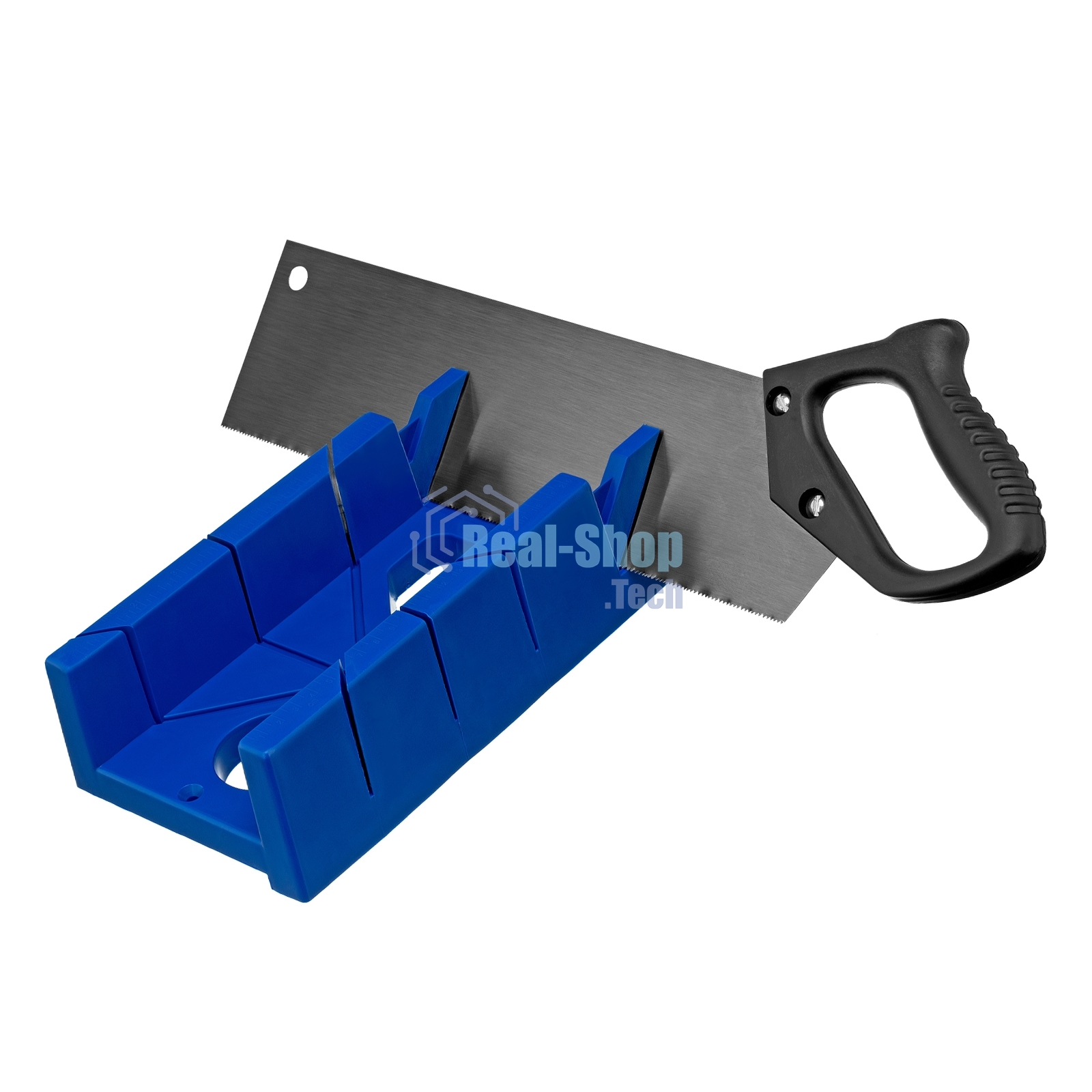 Стусло Сибртех пластиковое синее,4 угла для запила+пила 350мм