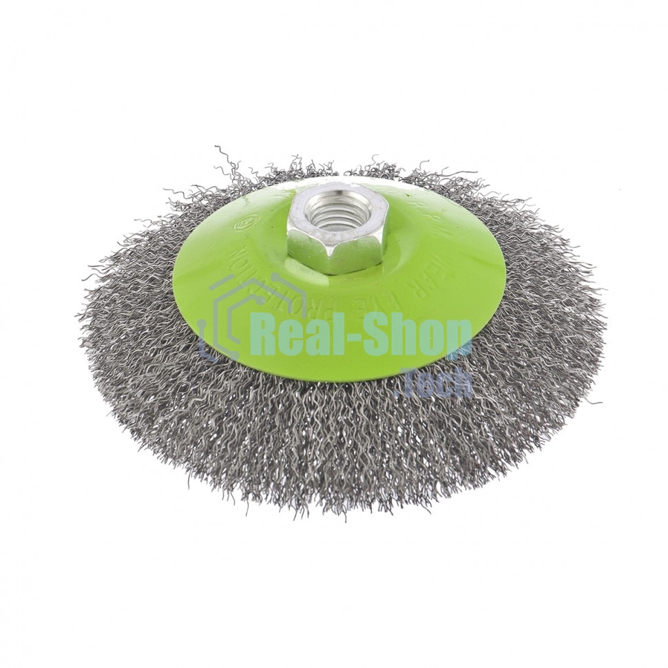 Щетка для УШМ Сибртех 125 мм, М14, Тарелка, витая проволока 0,3 мм