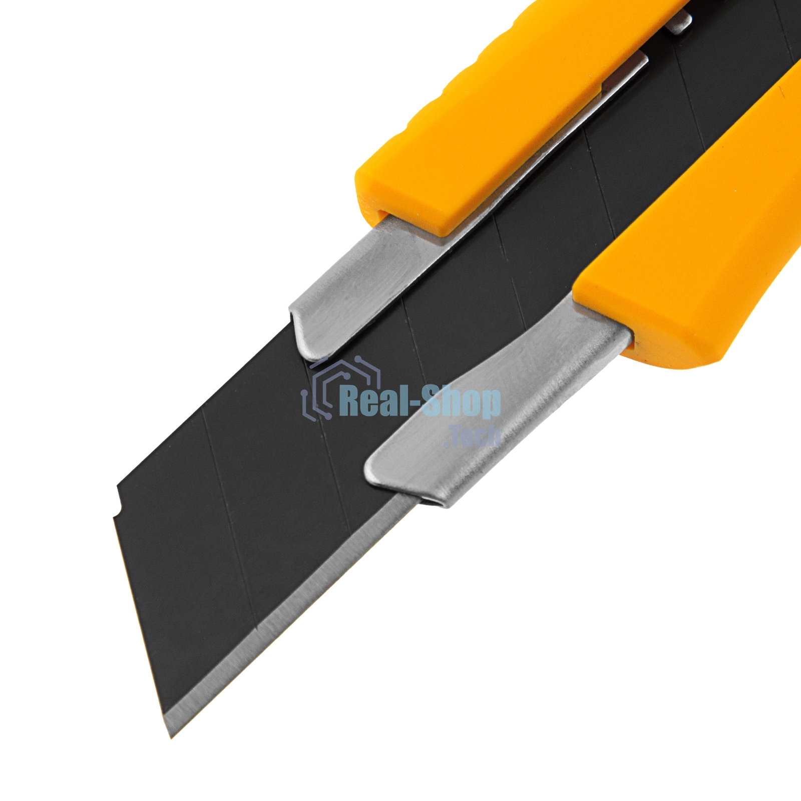 Нож Denzel 18 мм, сменное лезвие, SK4, метал. направляющая, нажимной фиксатор