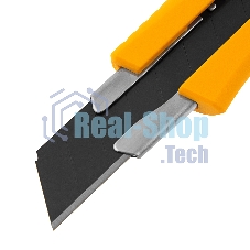 Нож Denzel 18 мм, сменное лезвие, SK4, метал. направляющая, нажимной фиксатор