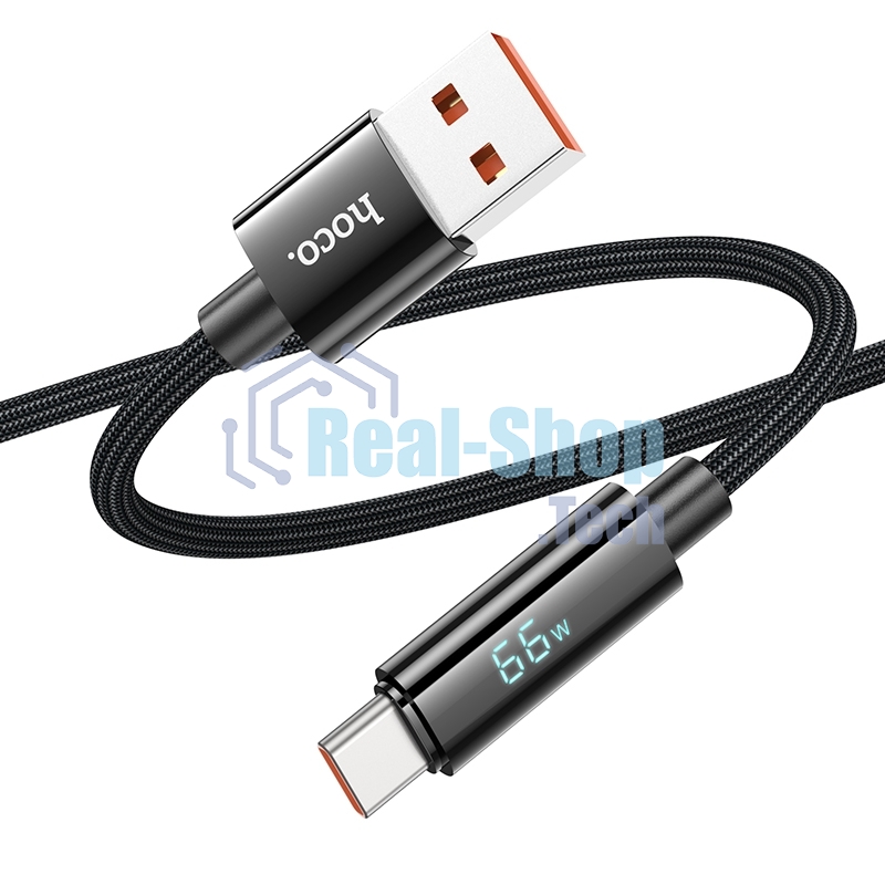 Кабель USB2.0 Hoco АM/Type-C, 5А, U125, с дисплеем, 1.2м, черный, коробка