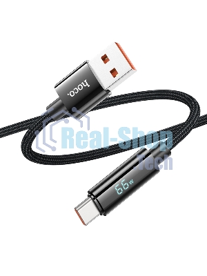 Кабель USB2.0 Hoco АM/Type-C, 5А, U125, с дисплеем, 1.2м, черный, коробка