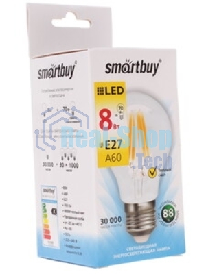 Лампа светодиодная Filament Smartbuy-A60-8W/3000/E27