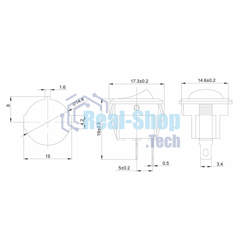 Выключатель клавишный Rexant круглый 250V 3А (2с) ON-OFF черный Micro