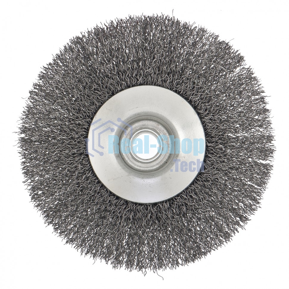 Щетка для УШМ Сибртех 125 мм, М14, Тарелка, витая проволока 0,3 мм