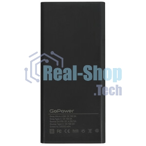Портативный аккумулятор GoPower PB03-10 10000mAh 3.0A 22.5W 2USB/Type-C черный (1/50)