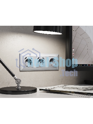 Комплект механизма электрической розетки ALFA Серебро глянец 2USB A+C 20W (быстрая зарядка) с/з QUANT (AP4100, VM160) MA410010