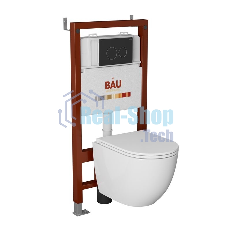 Комплект BAU 6 в 1: инсталляция BAU PRO, унитаз подвесной торнадо Bau Dream Hurricane-2, сиденье дюропласт микролифт, клавиша Dream, черный матовый