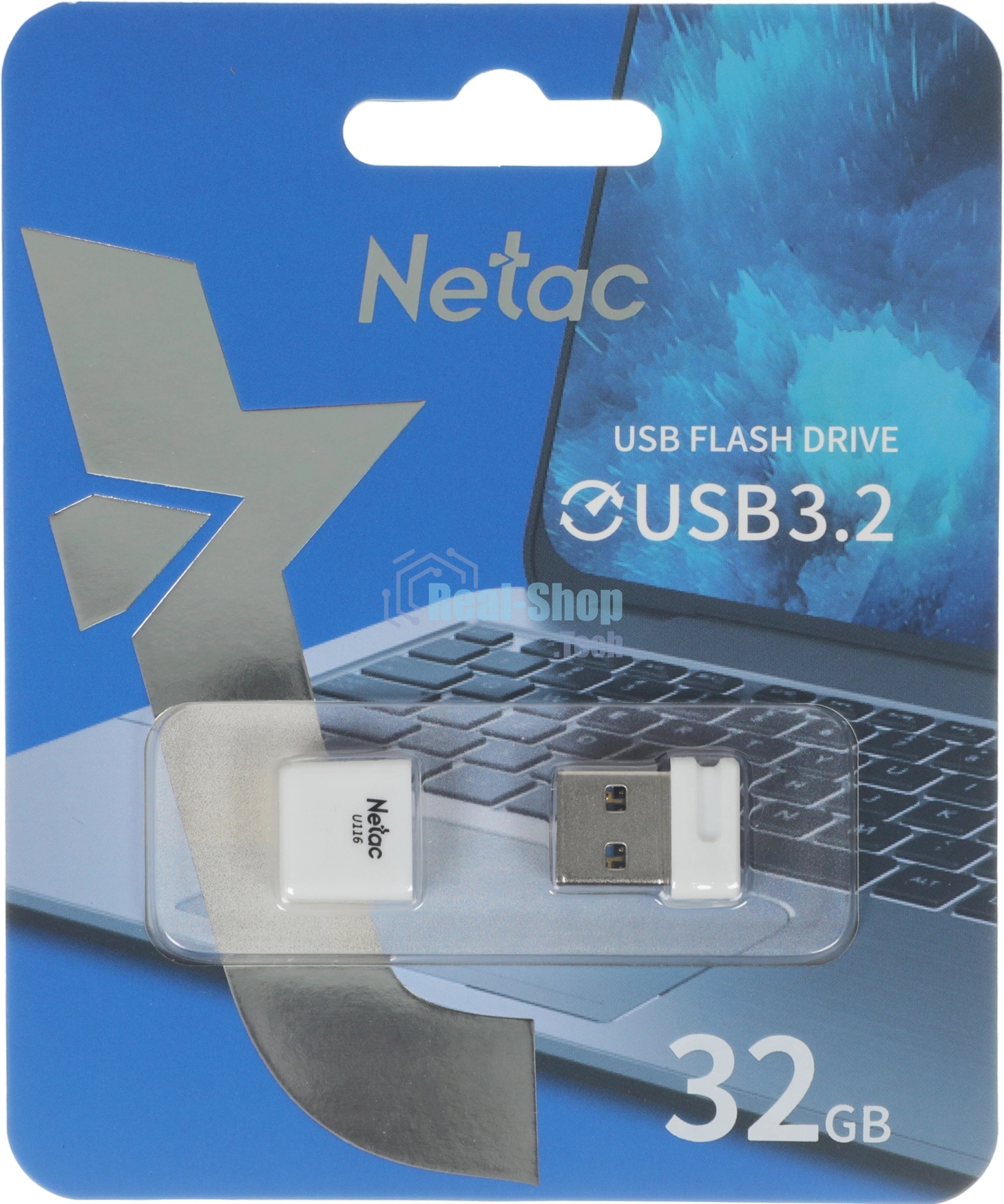 Флешка USB Netac U116 mini (NT03U116N-032G-32WH USB), 32Gb, USB 3.2, R/W 90/30, белый