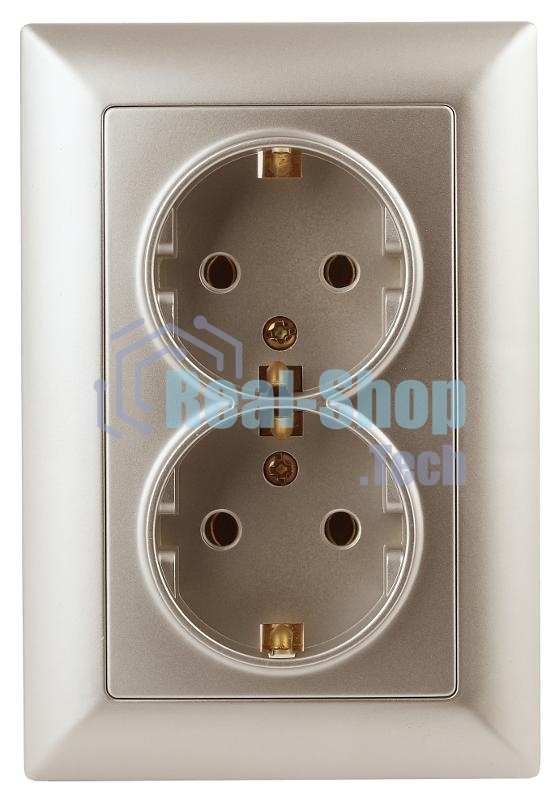 Розетка Intro 2X2P+E Schuko, 16А-250В, СУ, Solo, шампань (10/100/800) 4-205-04