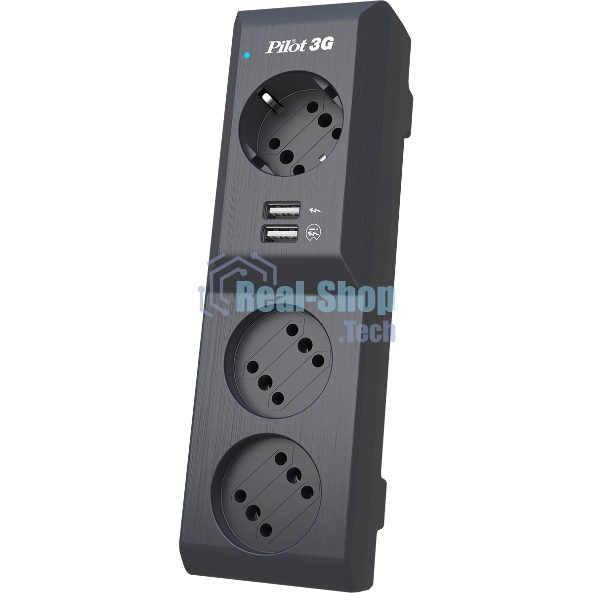 Сетевой фильтр Surge protector Pilot 3G 3xGP euro outlets, 10А/2.2 кВа, 2xUSB, 5m, черный