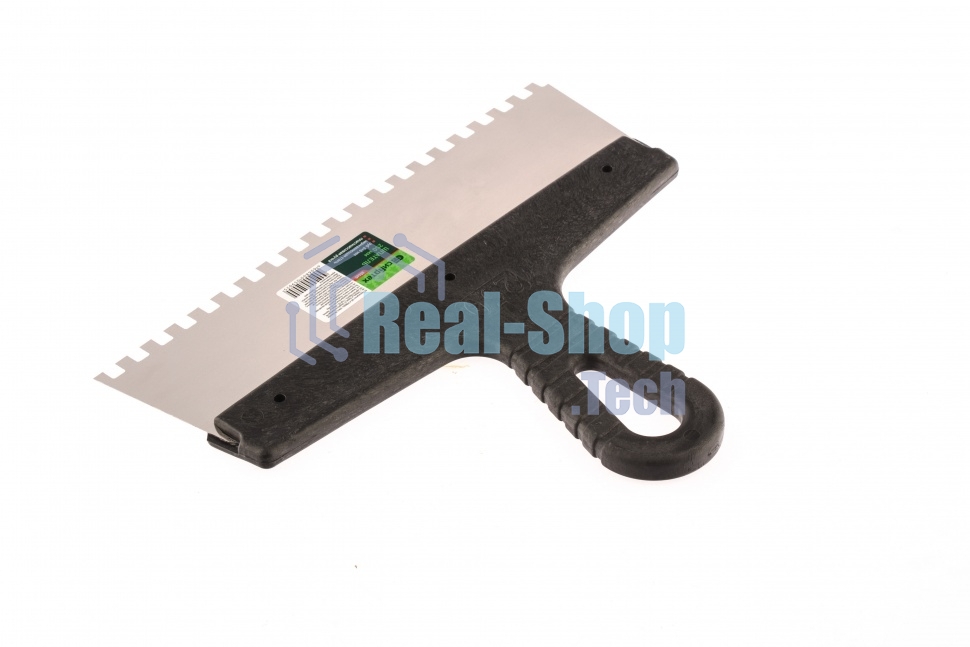 Шпатель из нержавеющей стали Сибртех 250 мм, зуб 6х6 мм, пластмассовая ручка