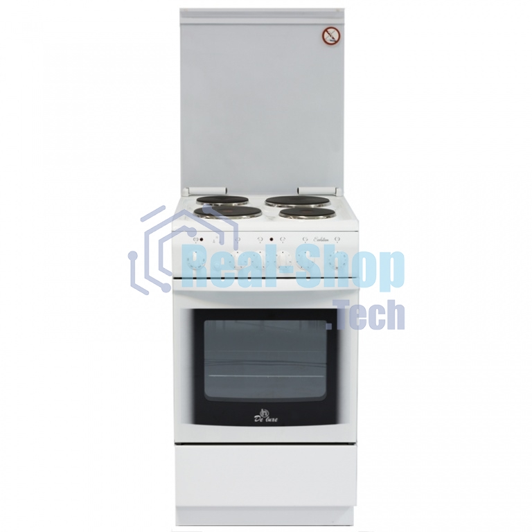 Плита электрическая De Luxe 5004.10э (кр)-001 белый, конфорок 4 шт, духовка 43 л, 50 см x 85 см x 50 см