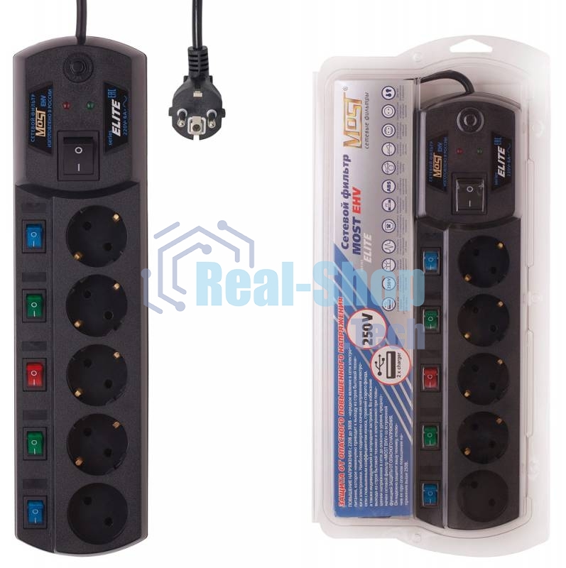 Сетевой фильтр Most EHV 2м (5 розеток) черный (коробка)