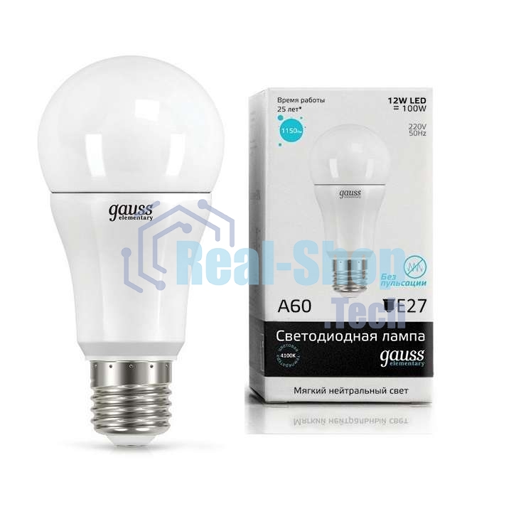 Лампа светодиодная Gauss 23222 LED Elementary A60 12W E27 1150lm 4100K 1/10/50 0