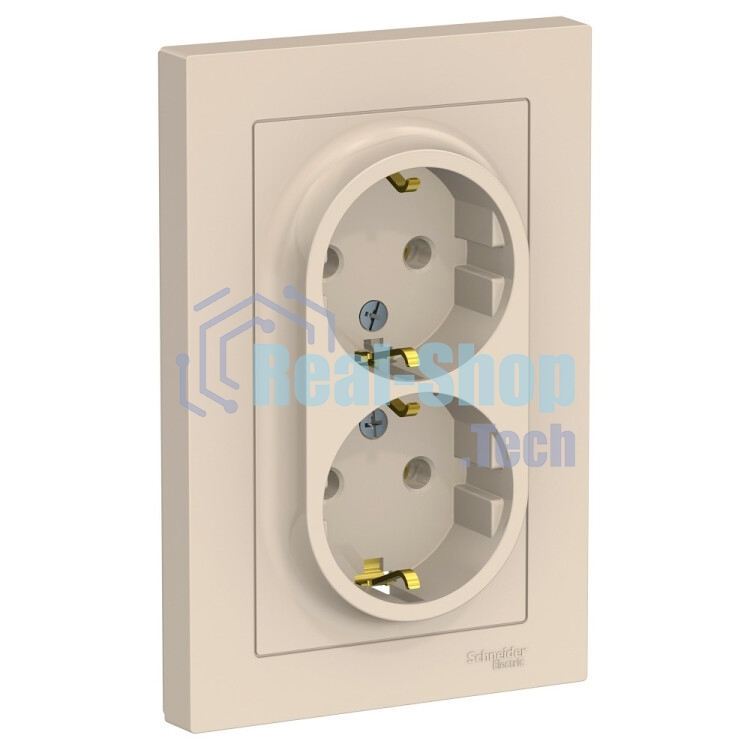 Розетка 2-м AtlasDesign с заземл. 16А в сборе беж. SchE ATN000224