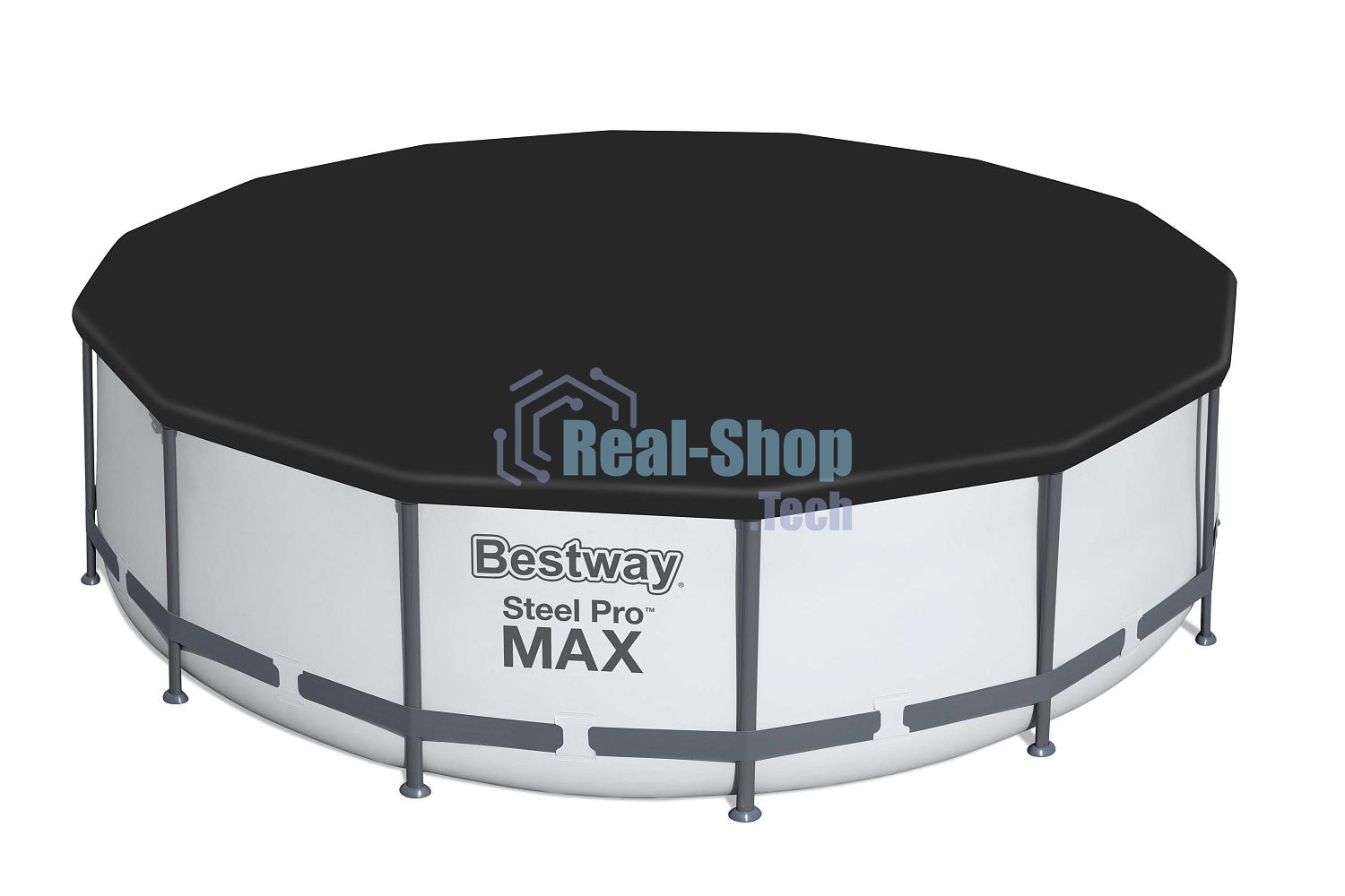 56950 BW, Bestway, Каркасный бассейн Steel Pro Max 427х107см, 13030л, фил.-насос 3028л/ч, лестница, тент, уп.1