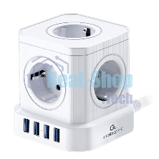 Сетевой фильтр Cablexpert Tower 5 р, TWR-5-U4-W-3, 10А, 4хUSB, 3.1А, 3 м, ур.защиты 4+, белый, коробка