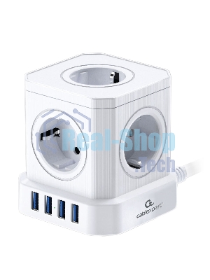 Сетевой фильтр Cablexpert Tower 5 р, TWR-5-U4-W-3, 10А, 4хUSB, 3.1А, 3 м, ур.защиты 4+, белый, коробка
