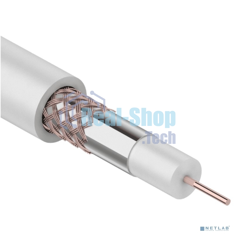 Кабель коаксиальный Rexant RG-59U+Cu, 75 Ом, Cu/Al/Cu, 64%, бухта 100 м, белый