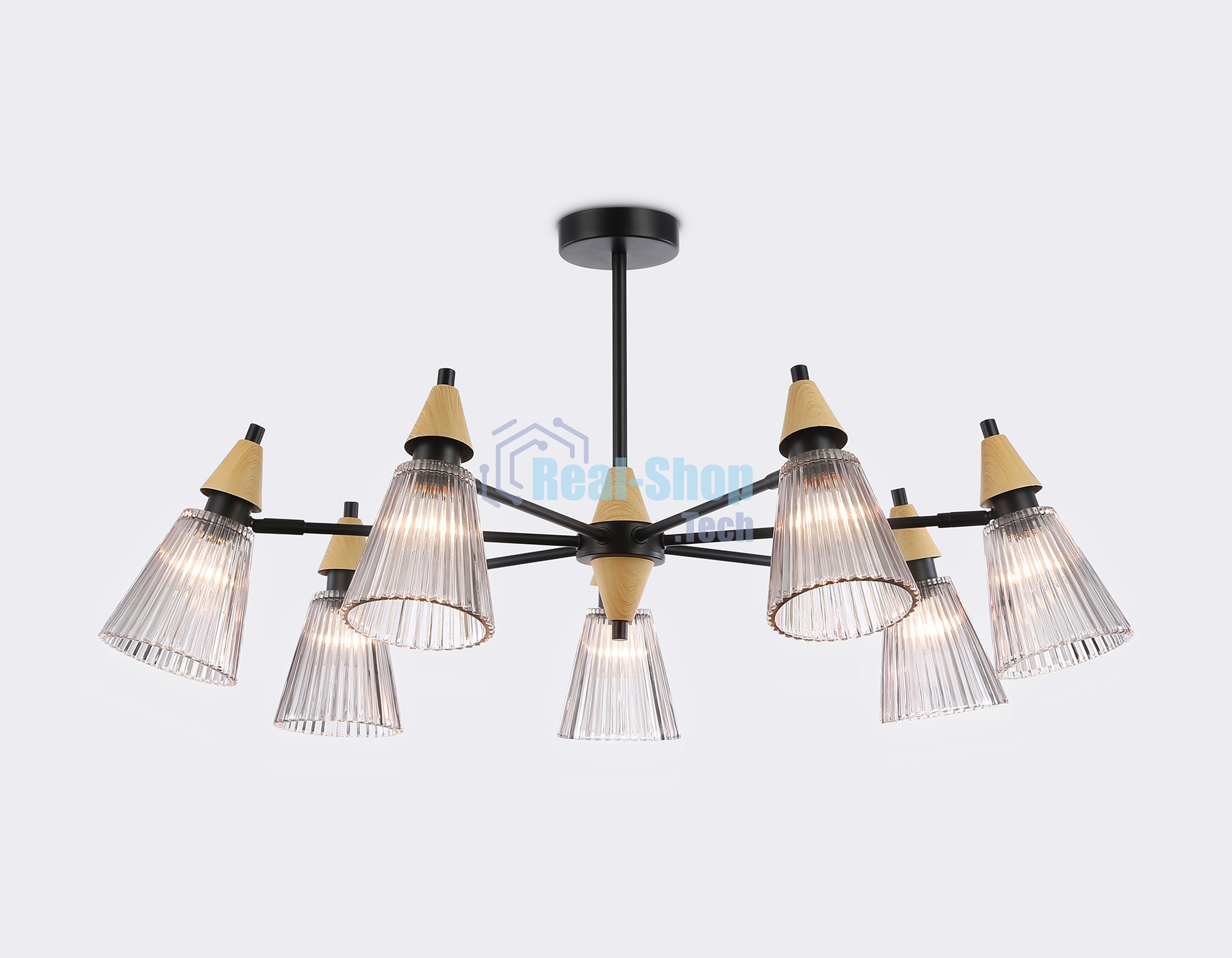 Люстра Ambrella light LH58116/7 BK/LW/SM черный/светлое дерево/дымчатый E14*7 max 40W D750*390