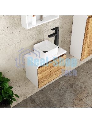 Тумба с раковиной и выпуском (Тумба Bau Dream Blackwood 50, умывальник BAU Mini 24х24, выпуск клик клак, черный)