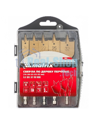 Набор сверл Matrix перовых по дереву, 16-20-22-25-32 мм 5 шт пластик