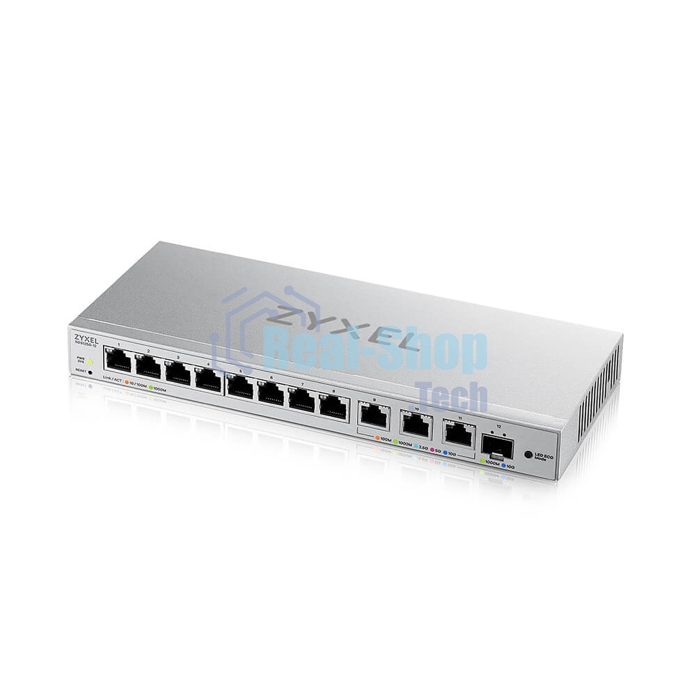 Коммутатор мультигигабитный Smart L2 коммутатор Zyxel XGS1250-12, 8xGE, 3x1/2,5/5/10G, 1xSFP+, кнопка LED ECO Mode, настольный
