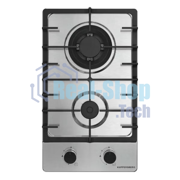 Газовая варочная панель Kuppersberg FS 36 X, газ, High-Tech, 29 см, автоматический электроподжиг, газ-контроль, форсунки под сжиженый газ, SABAF конфорки, чугунные решетки, цвет нержавеющая сталь, цвет фурнитуры черный