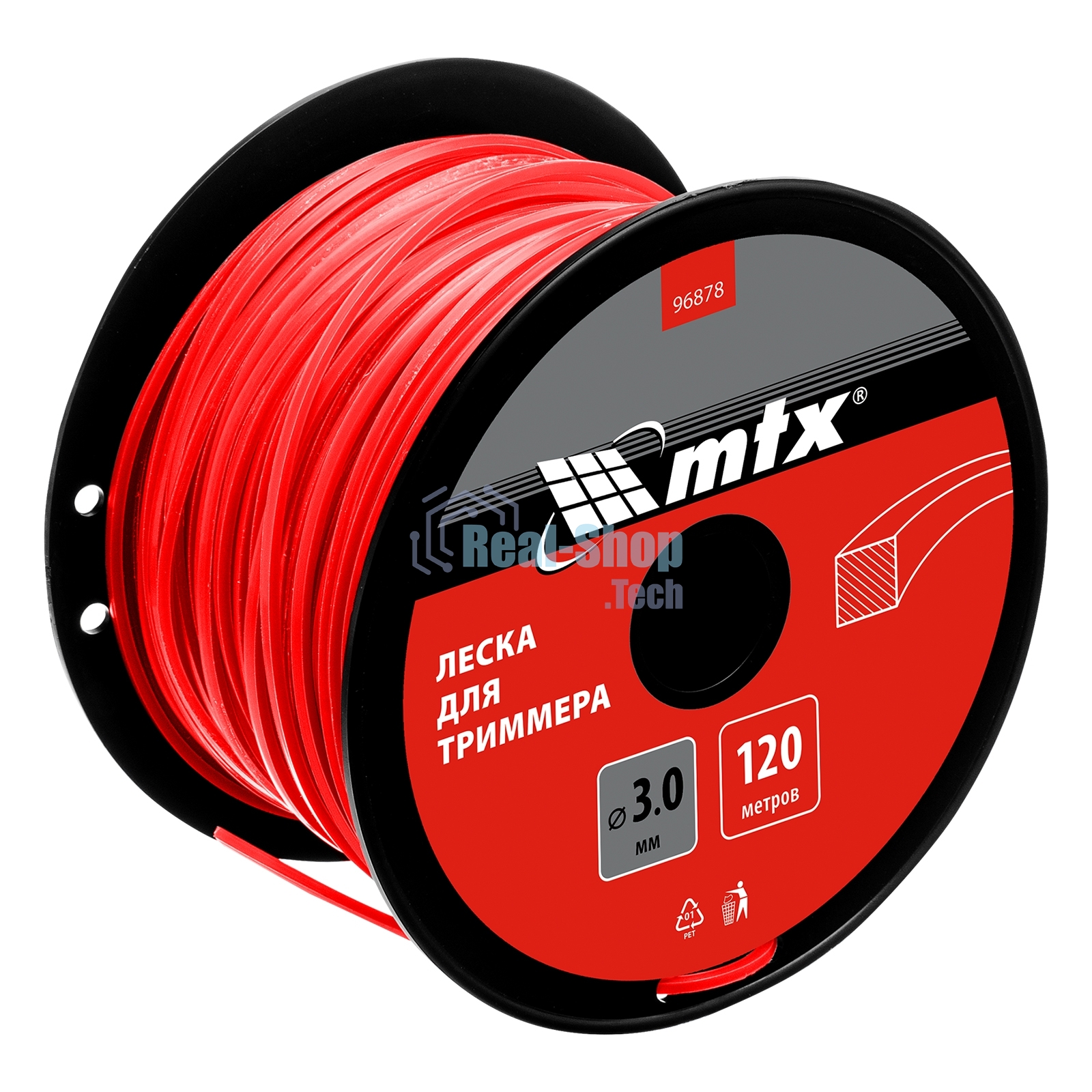 Леска для триммера MTX квадрат 3,0 мм х 120 м, на катушке