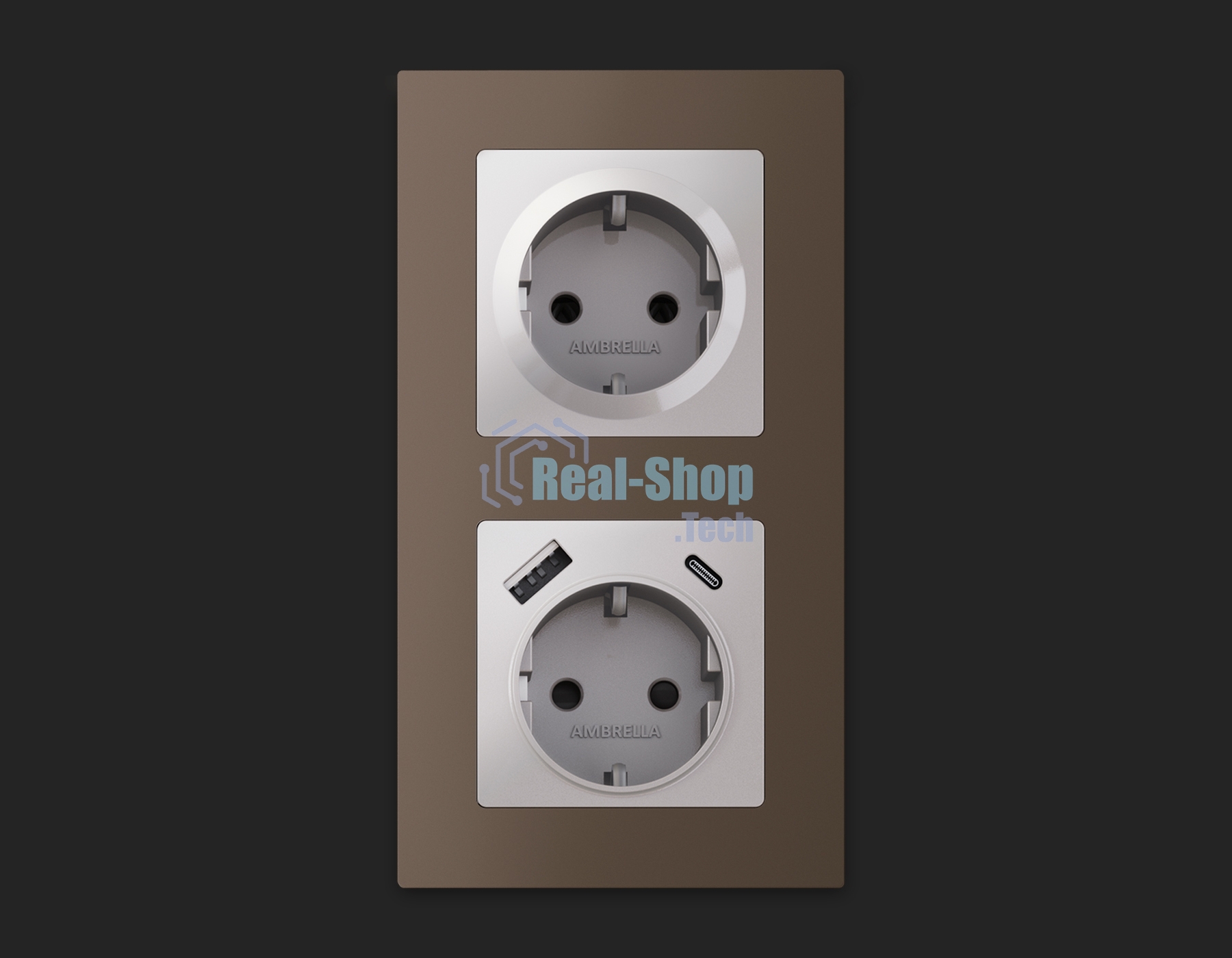 Комплект механизма электрической розетки ALFA Серебро глянец 2USB A+C 20W (быстрая зарядка) с/з QUANT (AP4100, VM160) MA410010