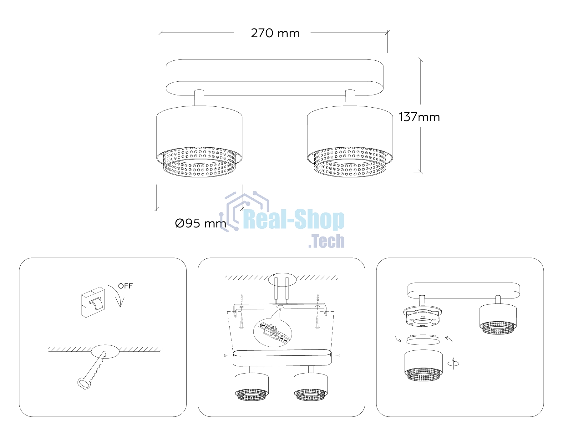 Светильник Ambrella light TN71285/2 WH/BK белый/черный GX53/2 max 12W 270*95*137