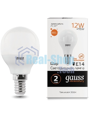 Лампа светодиодная Gauss Elementary Шар 12Вт 880лм E14 3000К