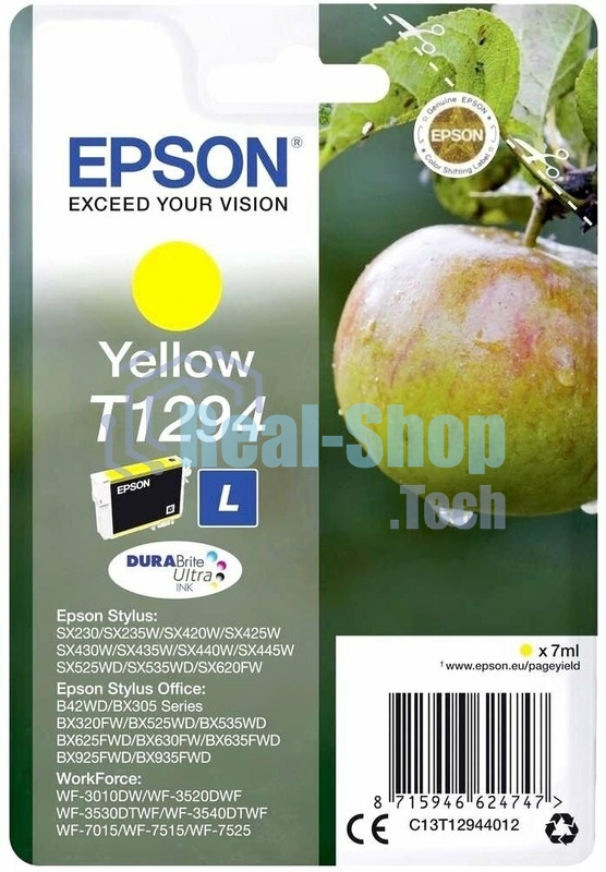 Картридж струйный Epson T1294 (C13T12944012/C13T12944011/C13T12944010) желтый, 7 мл., для SX420/425/525WD/B42WD/BX320FW
