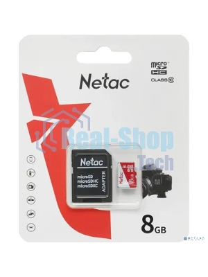 Флеш карта Netac P500 ECO MicroSDHC 8Gb C10 NT02P500ECO-008G-R,, адаптер в комплекте