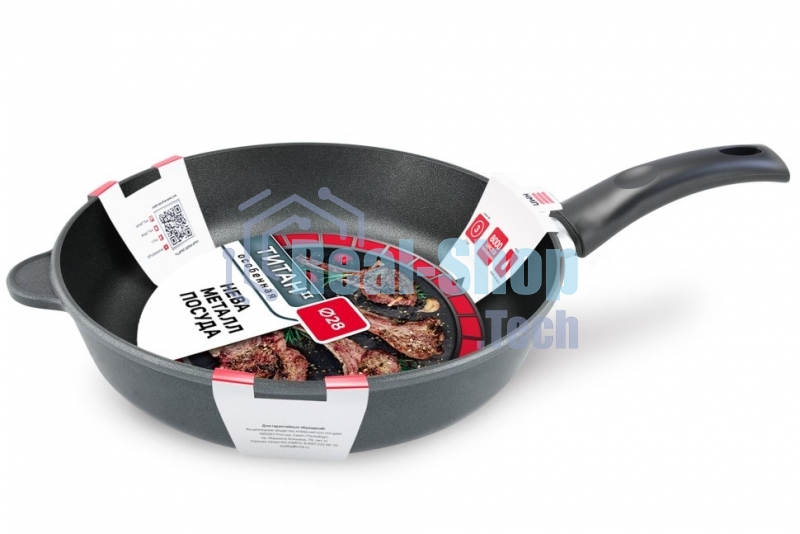 Сковорода НЕВА МЕТАЛЛ 9128 д.28 (Диаметр 28 см. 4-х слойное антипригарное покрытие ТИТАН пк равномерно нагревается за счет особой конструкции корпуса по принципу 