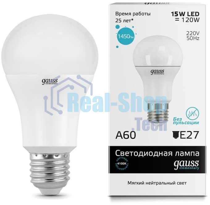 Светодиодная лампа Gauss LED Elementary 23225A60 15W E27 4100K 1/10/40 груша