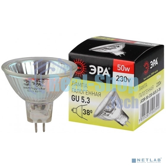 Лампа галогенная ЭРА GU5.3-JCDR (MR16) -50W-230V-Cl(10/200/6000)