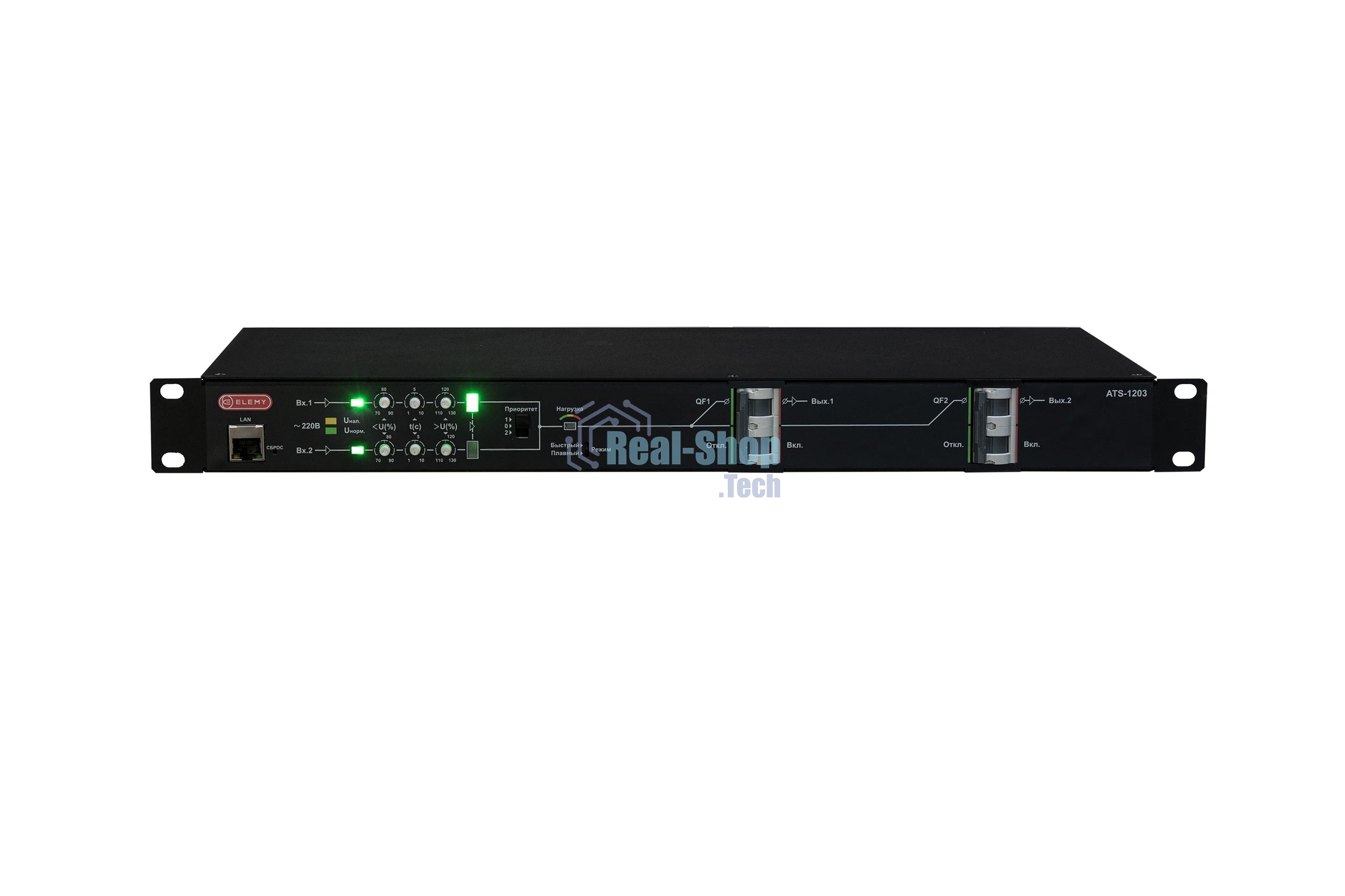 Автоматический ввод резерва ELEMY RACK ATS-1203/32/T/E/DO, 1U, 220B, 32A, Ethernet, Digital Output, in (2) HW, out (2) HW