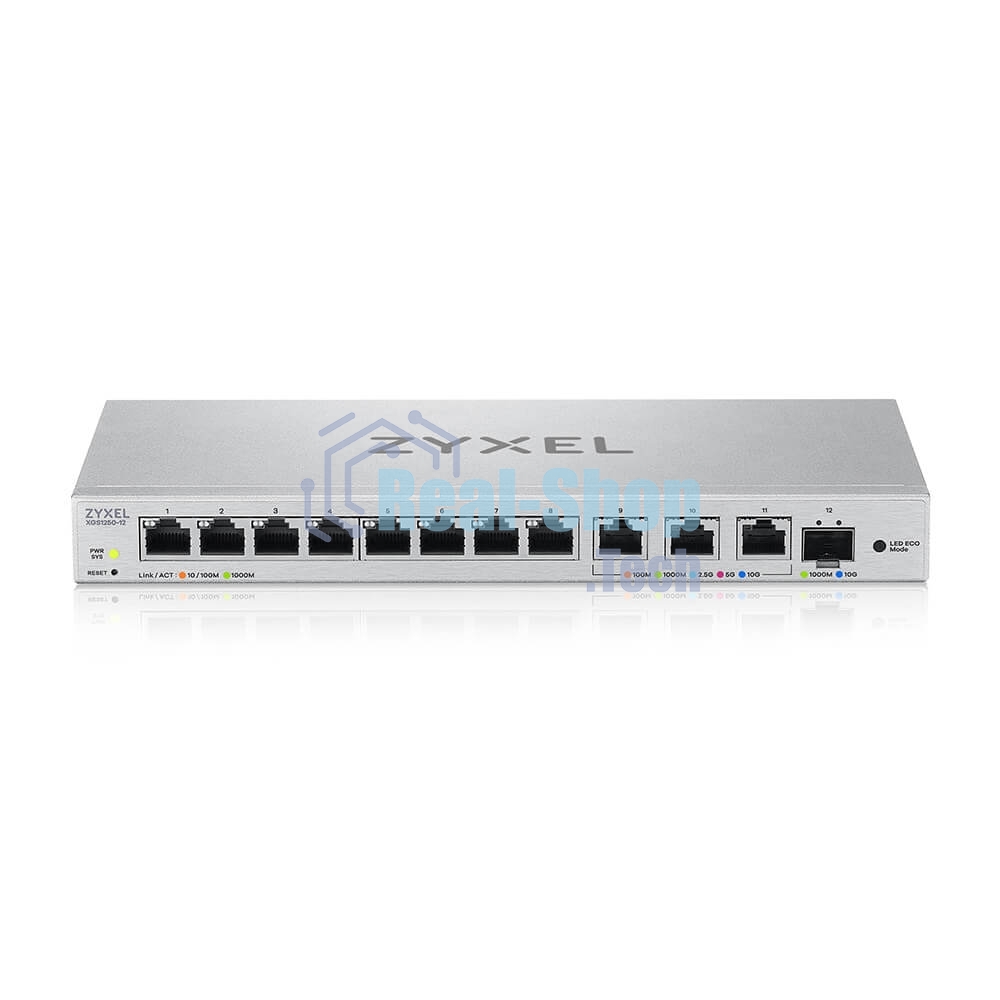 Коммутатор мультигигабитный Smart L2 коммутатор Zyxel XGS1250-12, 8xGE, 3x1/2,5/5/10G, 1xSFP+, кнопка LED ECO Mode, настольный