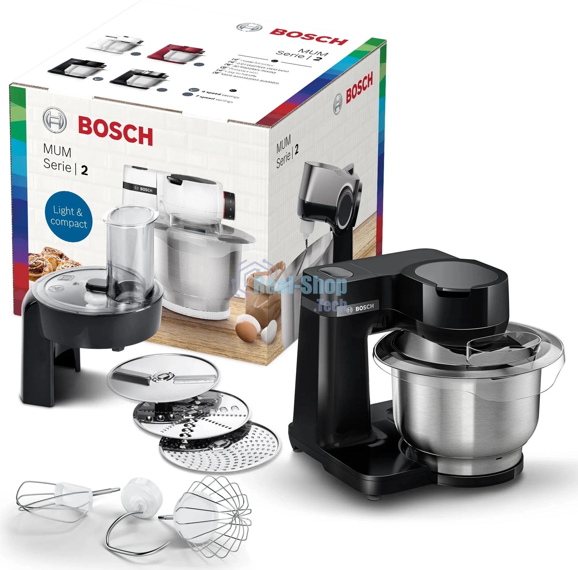 Кухонный комбайн Bosch MUMS2EB01, 700 Вт, 4 скорости, металл чаша 3,8 л, черный